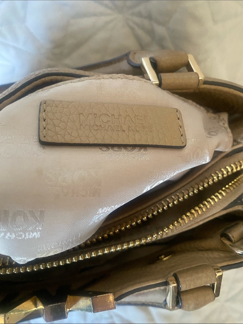 Michael Kors Pebbled Leather Satchel in Taupe Brown with Gold Hardware - Picture 2 of 4